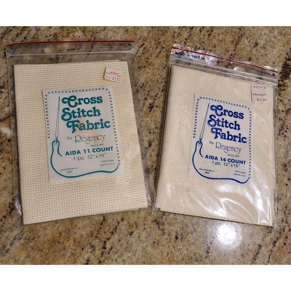 Lot of 2 14 & 11 Count Cream  Aida Cloth 12"x18" from Regency